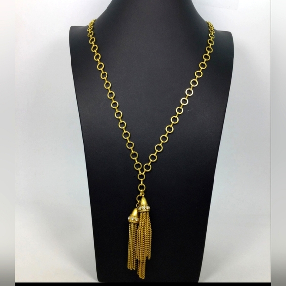 J. Crew Yellow Goldtone Triple Tassel Long Chain Necklace - Picture 1 of 6